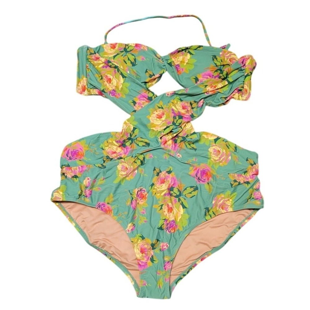 J Crew Floral Cutout One Piece Swimsuit Womens Size 22 Green Vacation Resort New